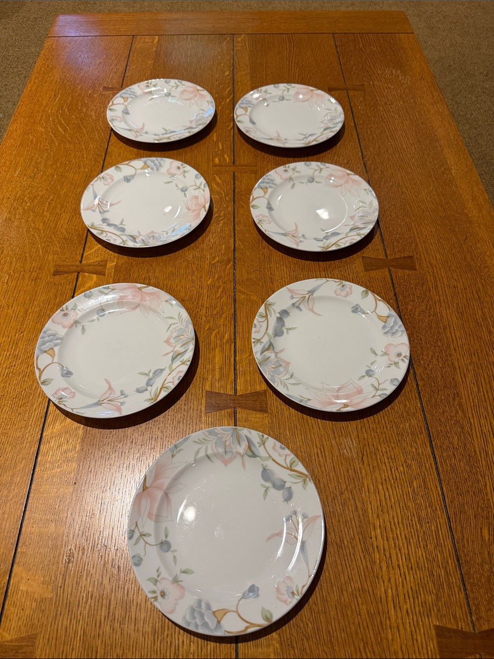 Floral White Dinner Plate Set with Soft Pink & Gray Accents